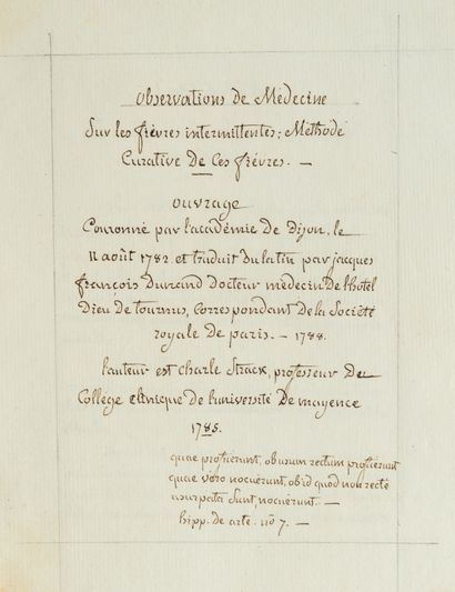 null médecine. Jacques-François DUNAND (1748-1823) médecin, maire de Tournus. Manuscrit...