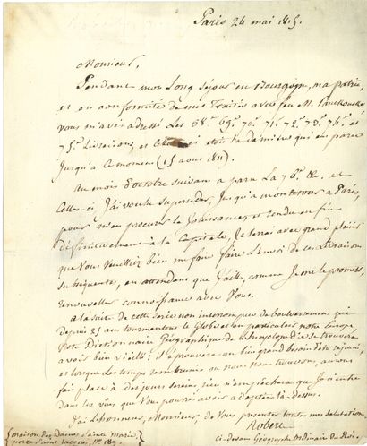  François ROBERT (1737-1819) géographe. 5 L.A.S. (2 comme « géographe ordinaire du...
