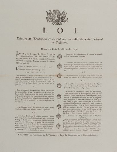 null JUSTICE. 13 affiches, 1790-1802, impr. de Saintes (2 de Rochefort) ; formats...