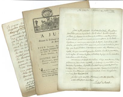 null GUYENNE. 38 pièces ou lettres (dont un imprimé), XVIIIe siècle.

Ensemble de...