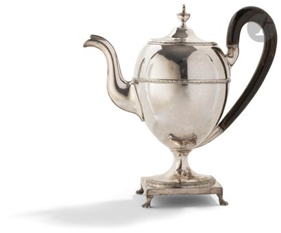  STRASBOURG 1798 - 1809 Teapot in plain silver, the ovoid body rests on a rectangular...