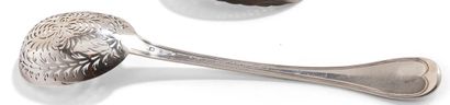  PARIS 1819 - 1838 Two plain silver spoons, one for compote engraved with nets on...