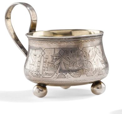  MOSCOW 1876 Engraved silver cup resting...