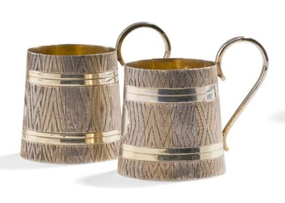  MOSCOW 1878 Pair of vermeil alcohol cups (tcharki). The truncated conical bucket-shaped...