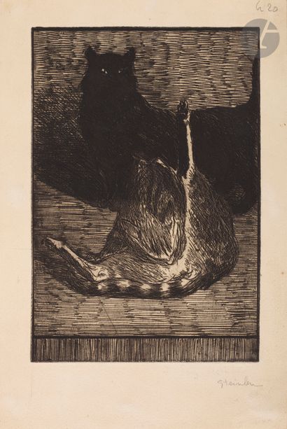 null *THÉOPHILE ALEXANDRE STEINLEN (1859-1923)
Chat noir et chat tigré faisant sa...