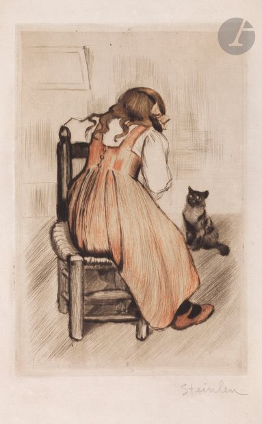 null *THÉOPHILE ALEXANDRE STEINLEN (1859-1923)
Petite fille au chat. 1901. Pointe...