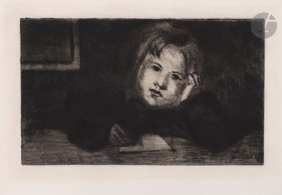 null *THÉOPHILE ALEXANDRE STEINLEN (1859-1923)
Enfant devant une table. 1898. Pointe...