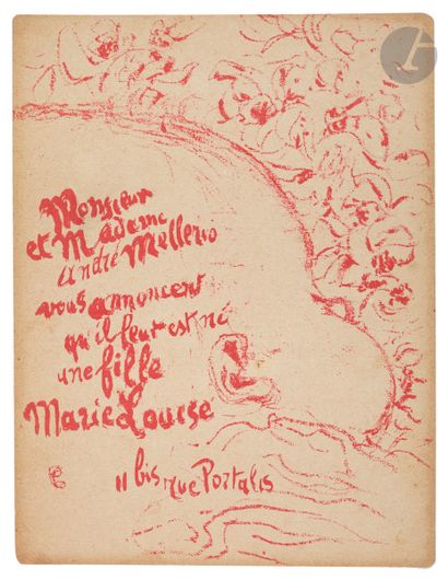 null *PIERRE BONNARD (1867-1947)
Billet de naissance de Marie-Louise Mellerio. 1898....