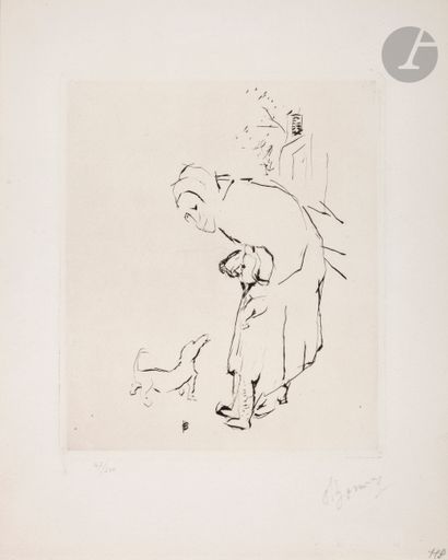 null *PIERRE BONNARD (1867-1947)
La Vieille femme, l’enfant et le basset. 1927. Pointe...