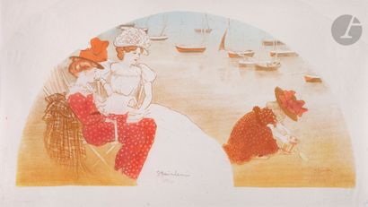 null *THÉOPHILE ALEXANDRE STEINLEN (1859-1923)
Sur la plage. Éventail. 1900. Lithographie....