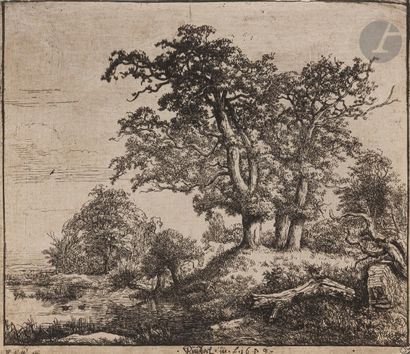  Jacob Isaaksz. van Ruisdael (1628/29-1682) Les Trois grands chênes. 1649. Eau-forte....