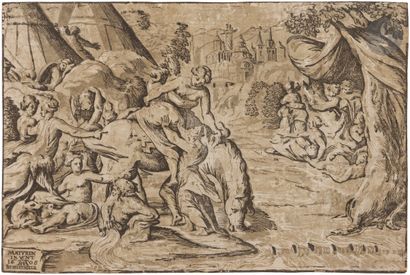 null Niccolò Vicentino (actif début XVIe s.)
Clélie traversant le Tibre. 1608. Bois...