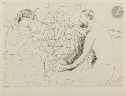 null Pablo Picasso (1891-1973)
Peintre et modèle tricotant. (H. de Balzac, Le Chef-d’œuvre...