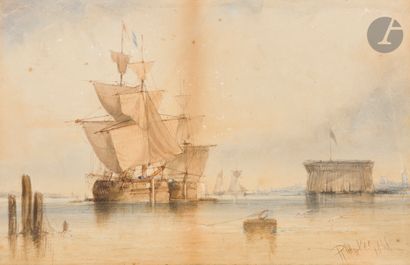  ÉCOLE ANGLAISE du XIXe siècle Navires, 1866 Encre et aquarelle. Signée indistinctement...