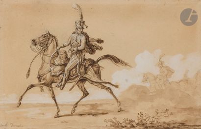 null Carle VERNET (Bordeaux 1758 - Paris 1836)
Cavaliers chargeant
Plume et encre...