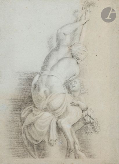  ÉCOLE DE VÉRONE du XVIIe siècle Figure de satyre musicien, statue Pierre noire et...