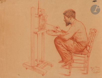 null Gustave POETZSCH 
(Neuchâtel 1870 - 1950)
Portrait de René Thierry peignant,...