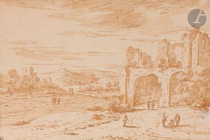 null Attribué à Jan VAN der HEYDEN (Gorinchem 1637 - Amsterdam 1712)
Paysage de ruines...