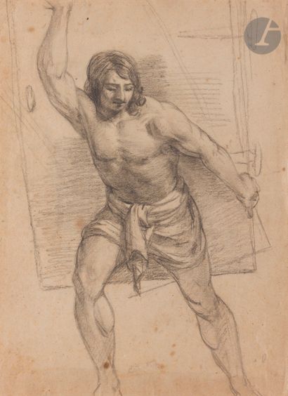  ÉCOLE FRANÇAISE du XVIIe siècle Samson portant sur son dos les portes de Gaza Pierre...