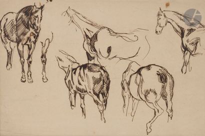 Eugène DELACROIX (Charenton-Saint-Maurice 1798 - Paris 1863) Études de chevaux Plume...