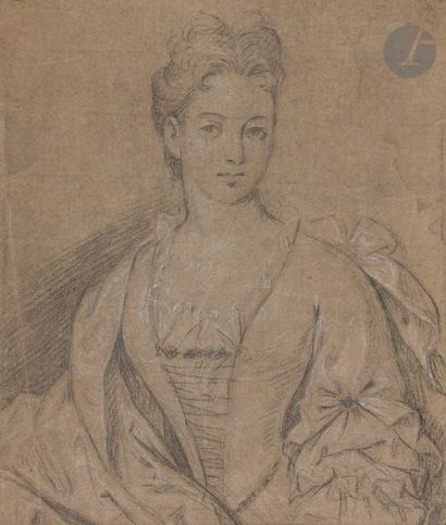  ÉCOLE FRANÇAISE vers 1700 Portrait de femme à mi-corps Crayon noir et rehauts de...