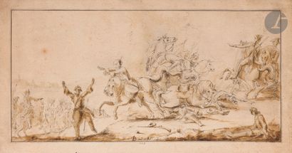  ÉCOLE FRANÇAISE du XVIIIe siècle Combat de cavalerie, 1779 Plume et encre noire...