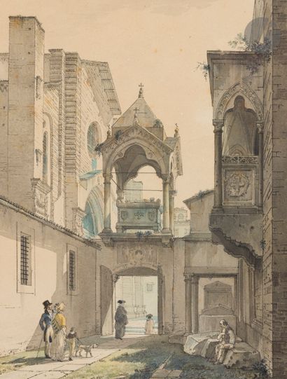  Giovanni MIGLIARA (Alexandrie 1785 - Milan 1837) Caprice architectural avec un tombeau,...