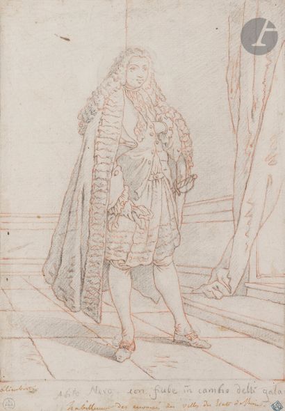  ÉCOLE VÉNITIENNE du XVIIIe siècle Costume d’ambassadeur vénitien Sanguine et crayon...