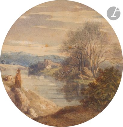  Attribué à Eugène CICÉRI (Paris 1813 - Bourron-Marlotte 1890) 2 paysages en tondo...