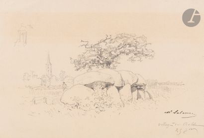 null Maxime LALANNE 
(Bordeaux 1827 - Nogent-sur-Marne 1886)
Paysage rural aux rochers
Crayon...