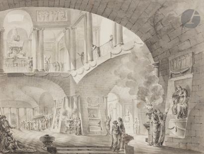 null Georges François BLONDEL (1730 - 1791 ?)
Intérieur de temple animé à l’antique
Plume...