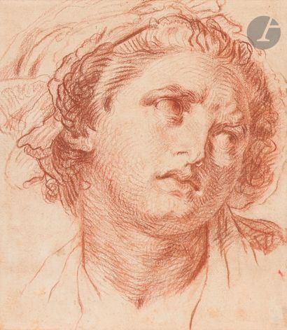 null ÉCOLE de Jean-Baptiste GREUZE 
(Tournus 1725 - 1805)
Tête de femme
Sanguine.
(Dessin...