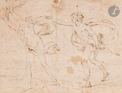 null ÉCOLE ITALIENNE du XVIIe siècle 
Apollon et Daphné
Plume et encre brune sur...