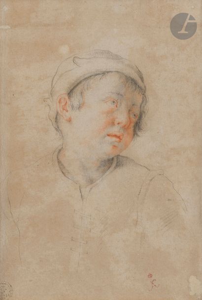  ÉCOLE FLORENTINE du XVIIe siècle Portrait de jeune garçon Crayon noir et sanguine....