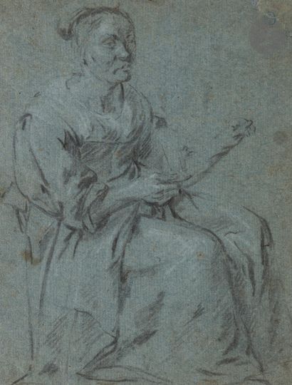 ÉCOLE DU NORD du XVIIe siècle Fileuse Crayon...