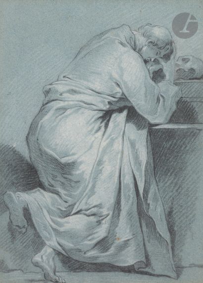  Entourage de Pierre SUBLEYRAS (Saint-Gilles 1699 - Rome 1749) Homme en prière Crayon...