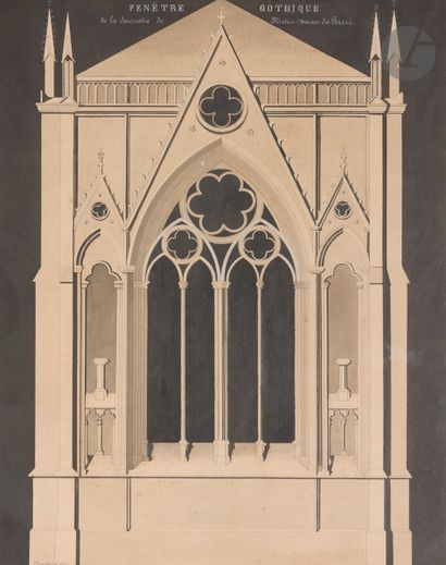  Jules BLANCHARD (Puiseaux 1832 - 1916) Fenêtre gothique de Notre-Dame de Paris Plume...