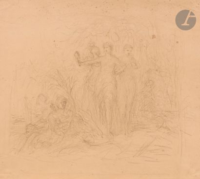  Narcisse DIAZ DE LA PEÑA (Bordeaux 1807 - Menton 1876) Scène mythologique Crayon...