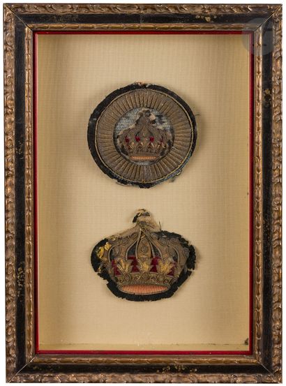 Two embroidered motifs in high relief at...