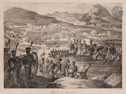  C. Motte 
Deux lithographies : 
- Bataille de Monthabor. 51 x 34 cm 
- Passage de...