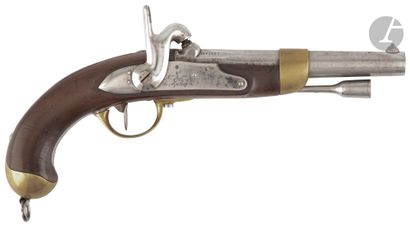  Pistolet d arçon à percussion modèle 1822 T bis construit neuf. 
Canon rond poinçonné,...