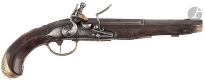 null Flintlock officer's pistol.

Round barrel with sides to the thunder engraved...