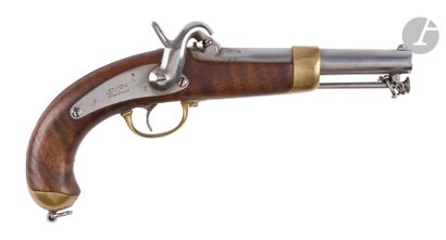  Rare pistolet à percussion de marine modèle 1849. 
Canon rond à pans au tonnerre,...