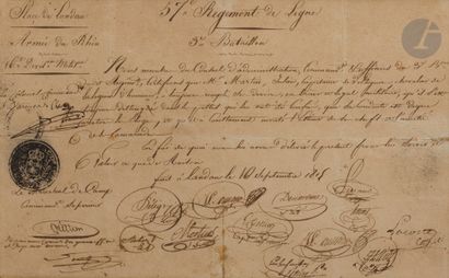 null Set of two documents related to Captain Julien MARTIN (1773-1846), voltigeur...