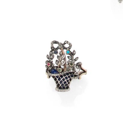 null 
18K (750) gold and silver ring "Giardinetti", enameled, the flowers pricked...