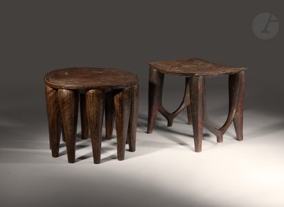 null A lot of two old stools with engraved and polychrome decorations.

Nupe, Nigeria

Wood,...