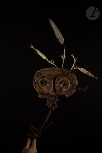 null Very old and rare polychrome dance ornament representing a large double-faced...