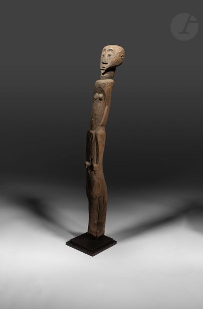 null Ancient Botchio sculpture female figure carved in the extension of the pole,...