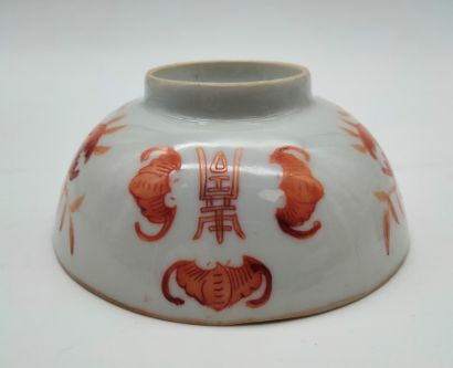  Deux bols en porcelaine, Chine, XIXe siècle Dont : - 1 à décor en rouge de fer de...