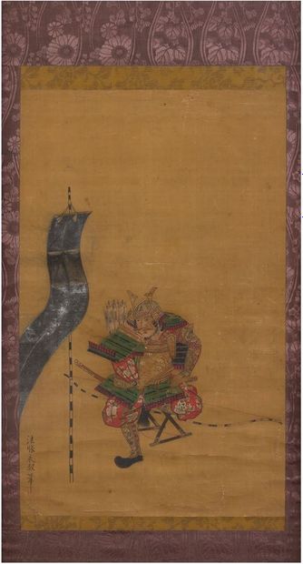 null High painting of a samurai, Japan, early 18th centuryInk
and pigments on silk...